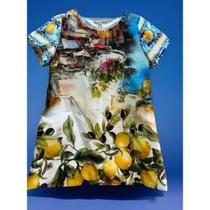 BYBLOS Baby Size 3 months Lemon Tropics Print Floral Designer Baby Dress Lined